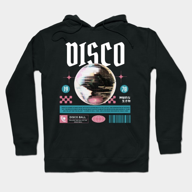 DISCO  - Grainy Mirror Ball  (white/pink/teal) Hoodie by DISCOTHREADZ 